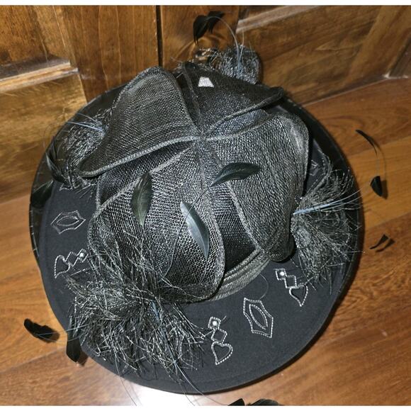 NIB Champagne Italy Black Derby‎ Church Special OccasionSun Hat Embroidered main image 5